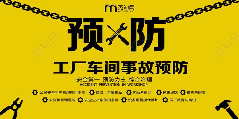 黄色简约预防生产工厂车间展板
