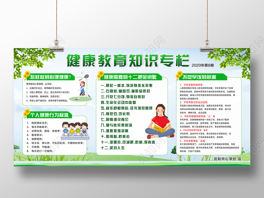 公益绿色小清新健康教育知识专栏心理咨询展板心理咨询室展板