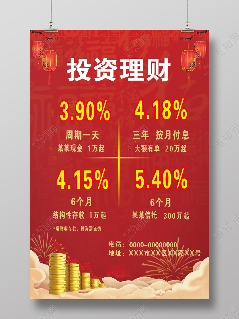 红色大气投资理财银行理财宣传海报银行展板
