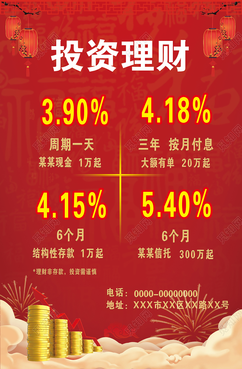 红色大气投资理财银行理财宣传海报银行展板
