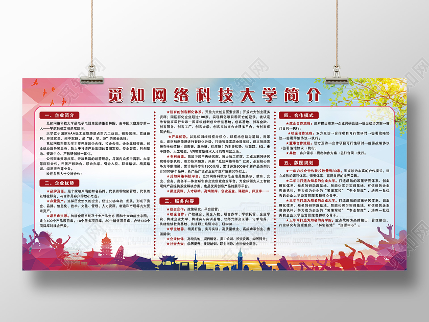 彩色炫酷大学校园简介展板大学展板