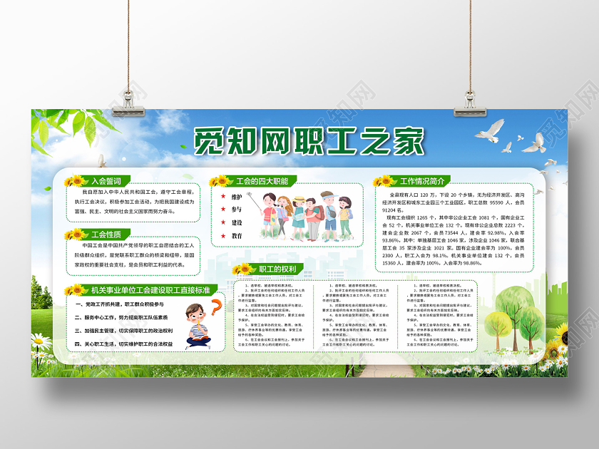 绿色活泼自然职工之家展板