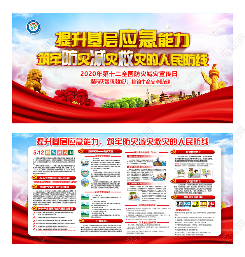 蓝色大气提升基层应急能力全国防灾减灾日512展板全国防灾减灾日512防灾减灾