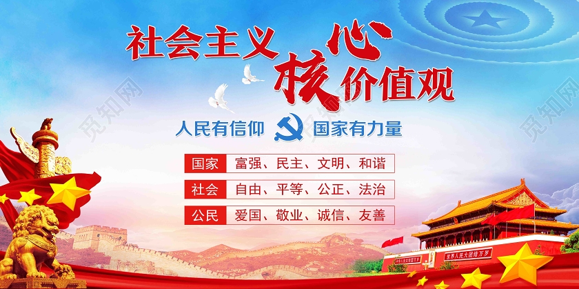 蓝色经典社会主义核心价值观党建党课党政展板