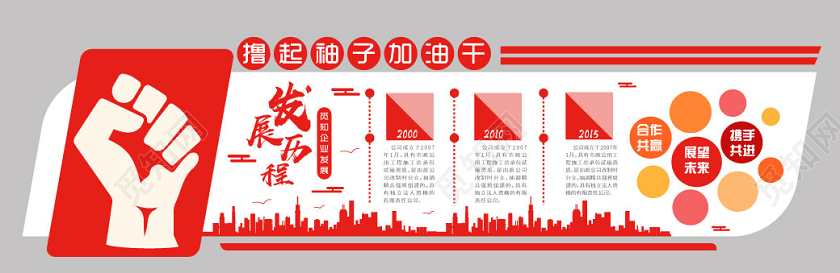 红色大气撸起袖子加油干发展历程形象墙撸起袖子加油干文化墙