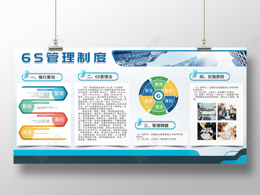 商务简约6S管理制度文化墙宣传展板6s展板