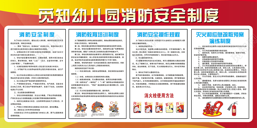 红色大气觅知幼儿园消防安全制度宣传展板消防安全制度牌消防安全管理制度