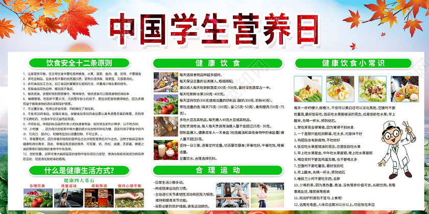 蓝色简约清新全国学生营养日宣传展板