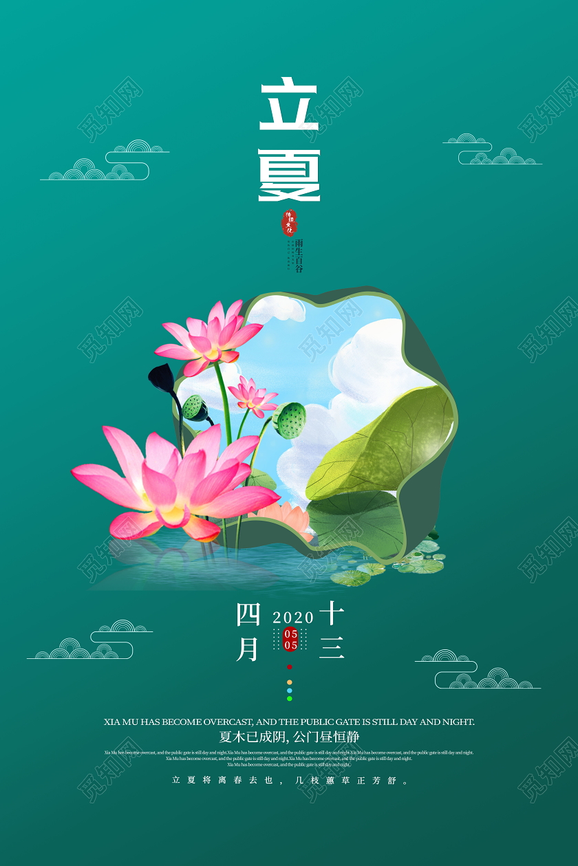 二十四节气立夏荷花海报二十四节气立夏荷花海报