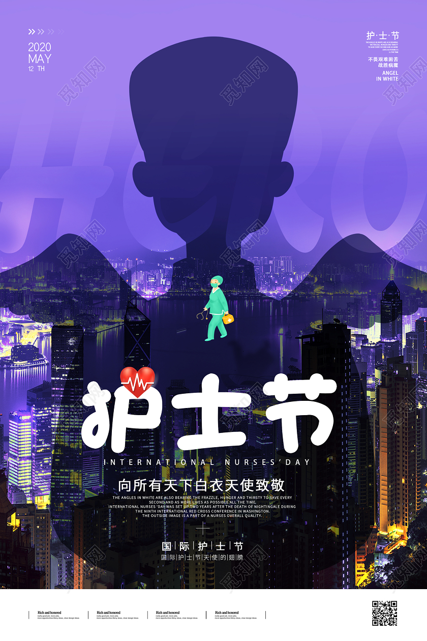 512护士节致敬白衣天使护士节城市夜景背景宣传海报国际护士节