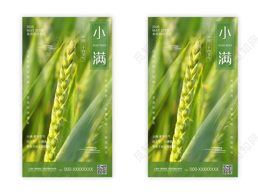 绿色清新二十四节气小满手机UI海报二十四节气小满ui