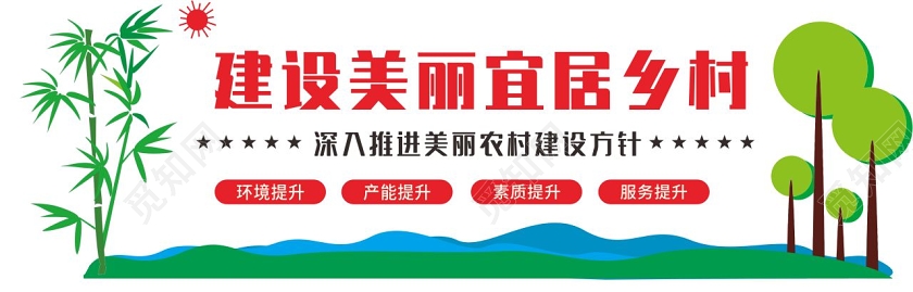 红绿几何卡通风建设美丽宜居乡村文化墙美丽乡村文化墙