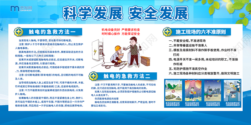 蓝色卡通科学发展安全发展煤矿安全展板煤矿展板