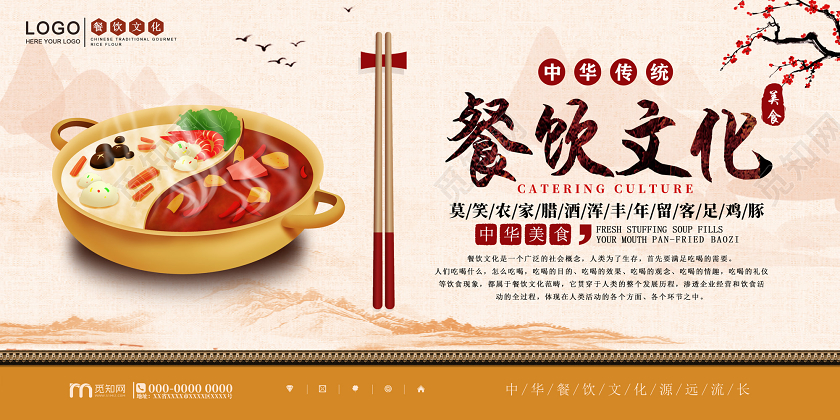 黄色中国风中华传统餐饮文化展板
