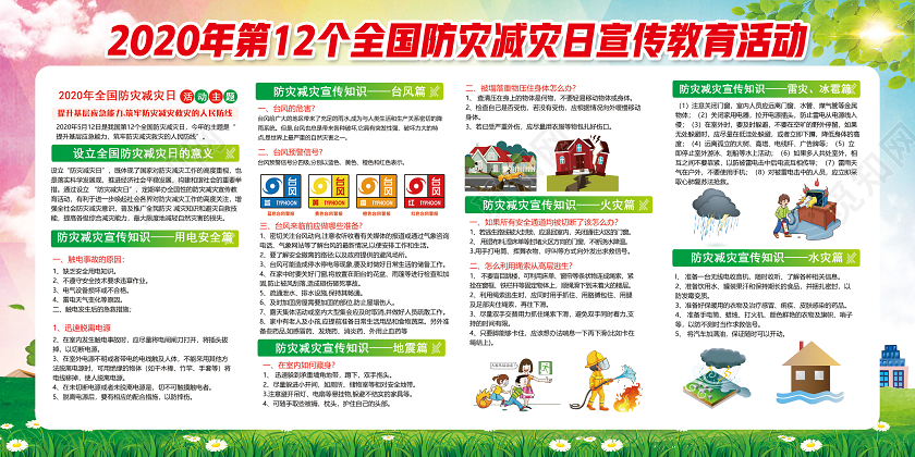 彩色2020年全国防灾减灾日筑牢防灾减灾救灾的人民防线展板