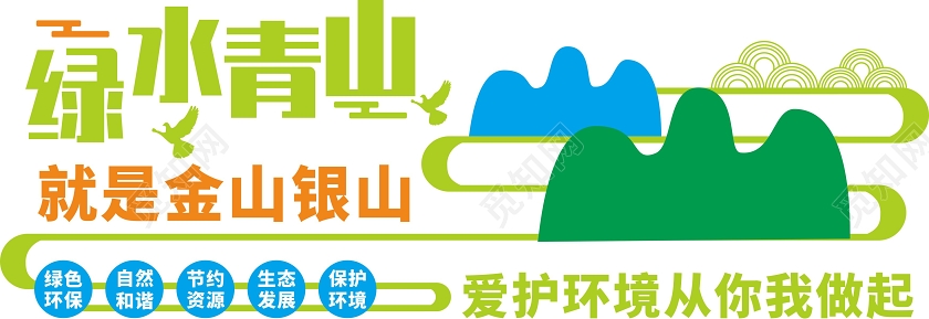 绿色简约中式绿水青山就是金山银山美丽乡村文化墙