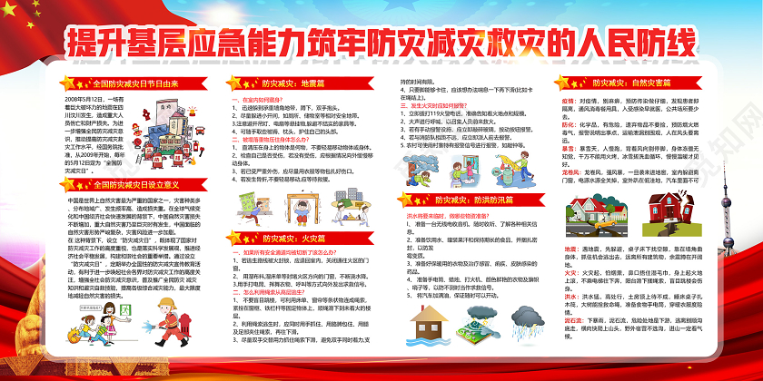 红色党建党政党课2020年第12个全国防灾减灾日512展板