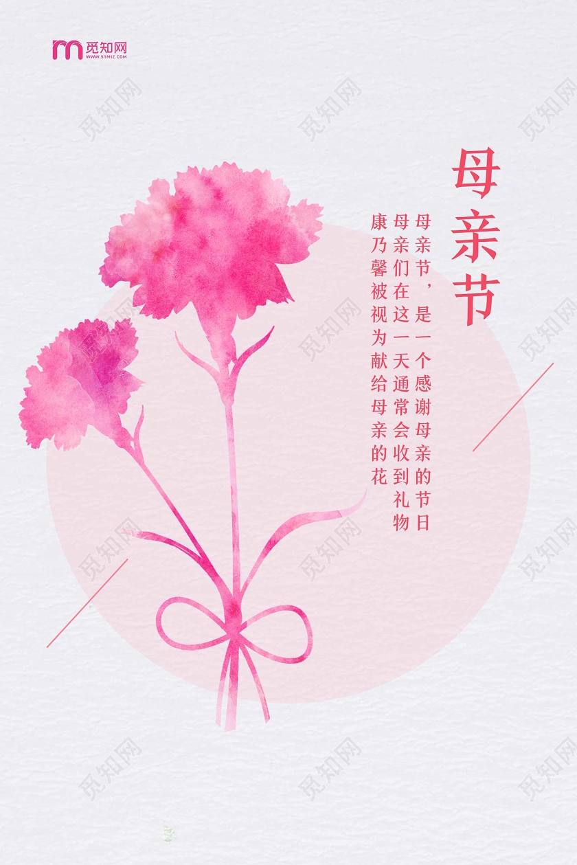 粉色水彩风母亲节母亲节康乃馨海报