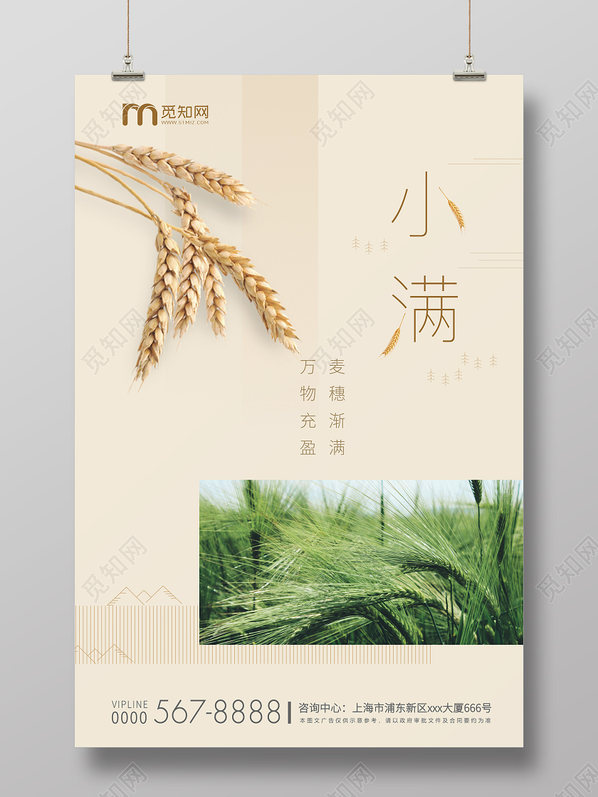 黄色简约小满节气二十四节气房地产海报