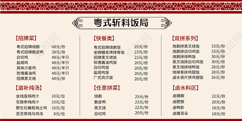 粤式斩料饭局菜单展板饭店菜单展板