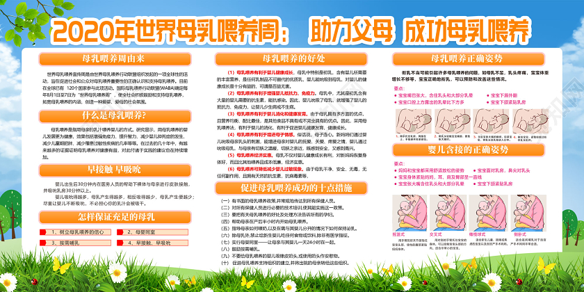 妈妈母亲蓝天草地2020年世界母乳喂养周助力父母成功母乳喂养展板