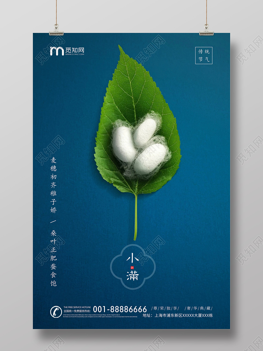 蓝色简约小满节气二十四节气房地产海报