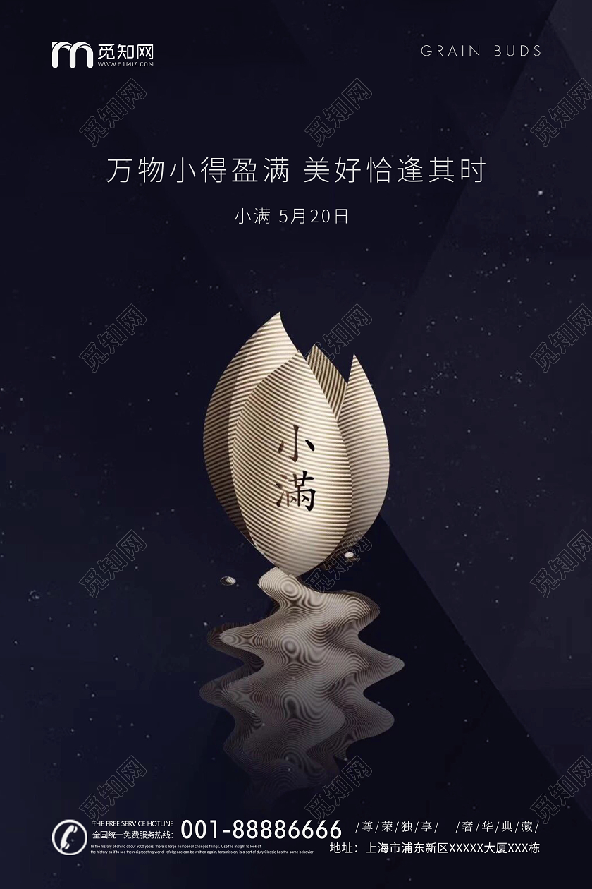 黑金简约小满节气二十四节气房地产海报