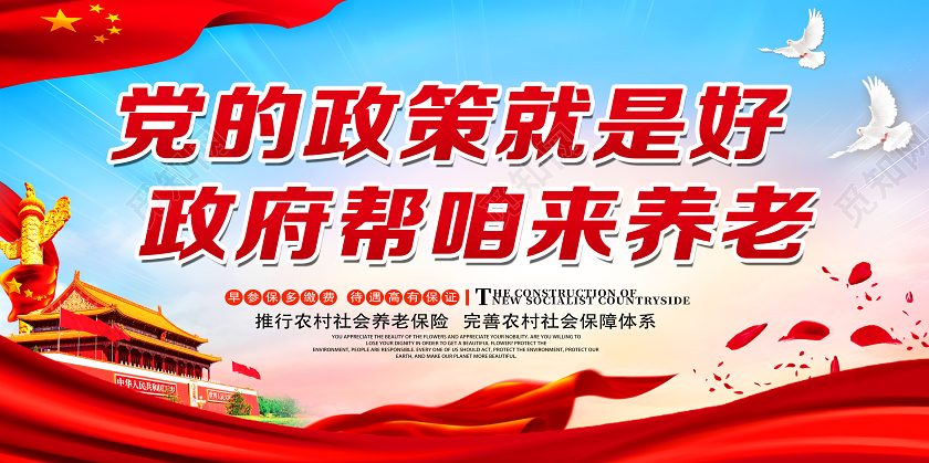 红色经典党的政策就是好政府帮咱来养老养老展板