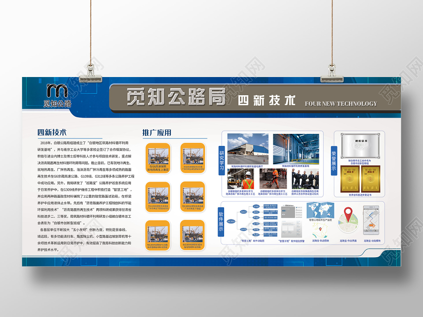 蓝色简洁公路局四新技术展板公路展板