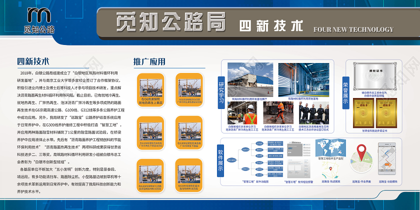 蓝色简洁公路局四新技术展板公路展板