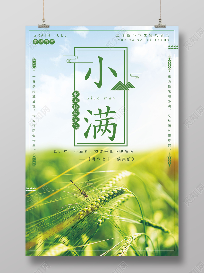 小清新二十四节气24节气小满海报二十四节气小满