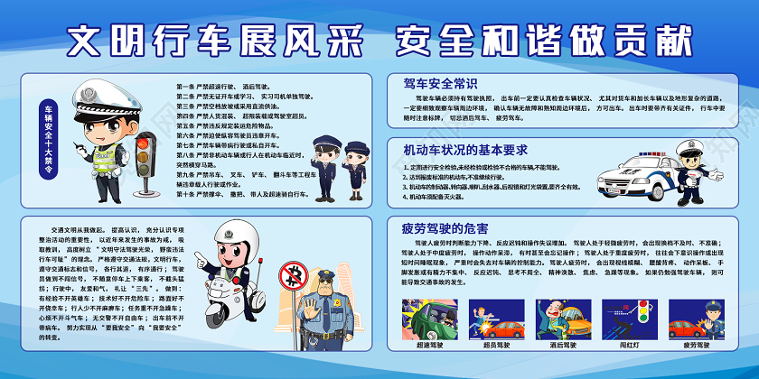 文明行车展风采安全和谐做贡献行车安全展板