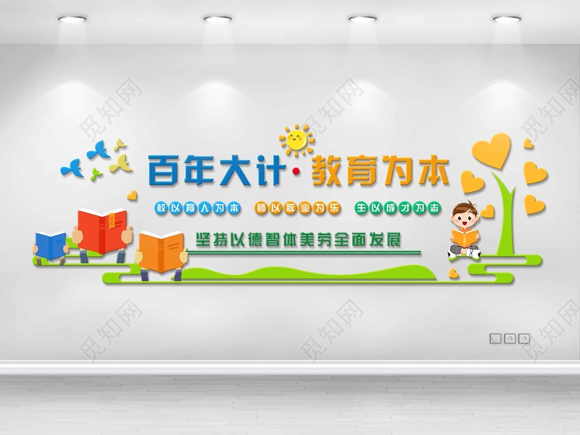 绿色小清新百年大计教育为本校园文化墙小学校园文化墙