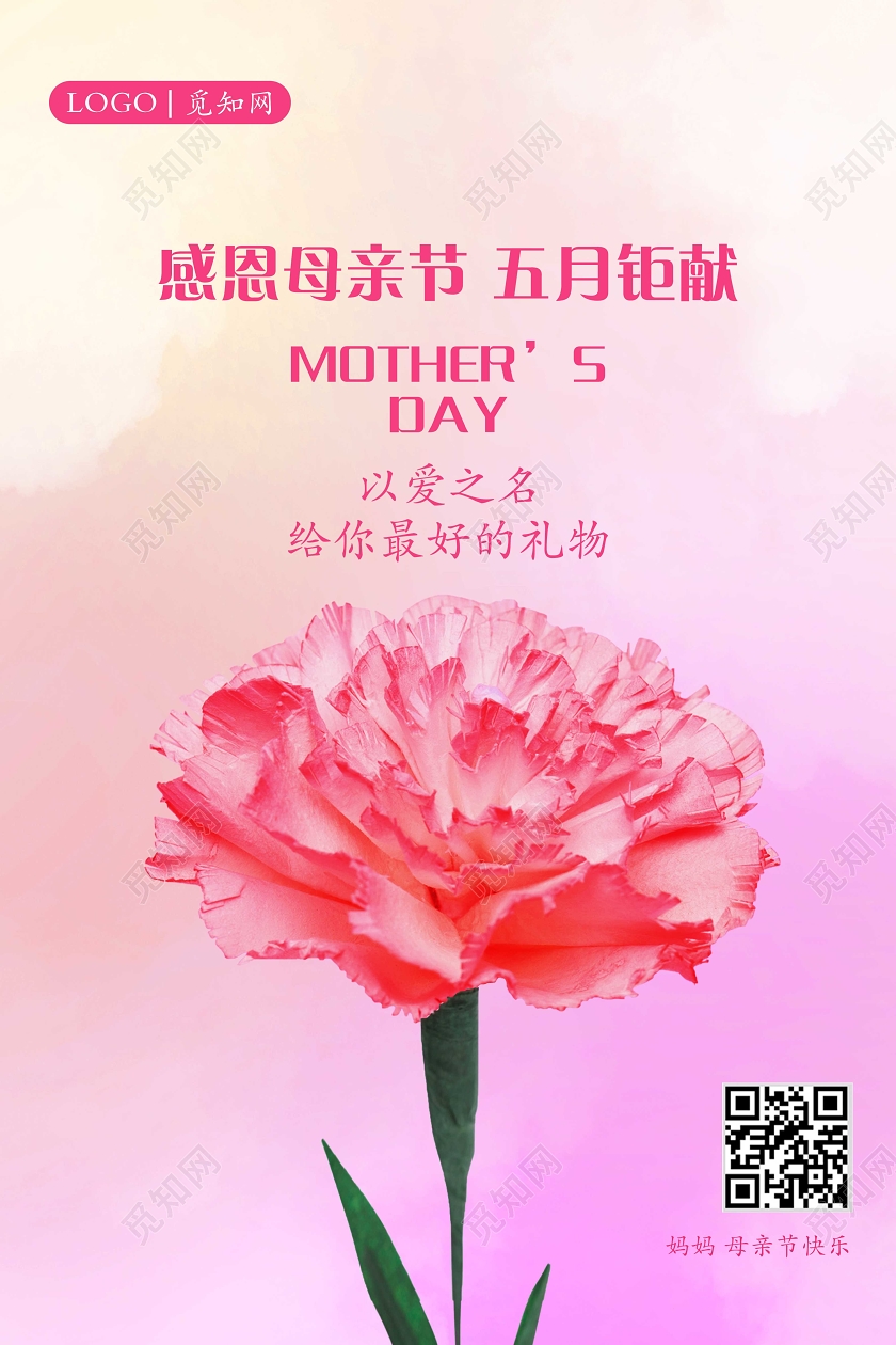 母亲节康乃馨感恩粉色小清新海报