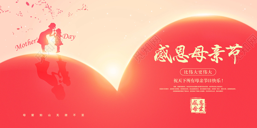 红色简约母亲节快乐感恩母亲节宣传展板