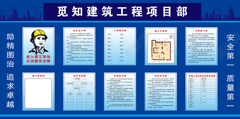 蓝色大气建筑工程项目部建筑工地安全展板