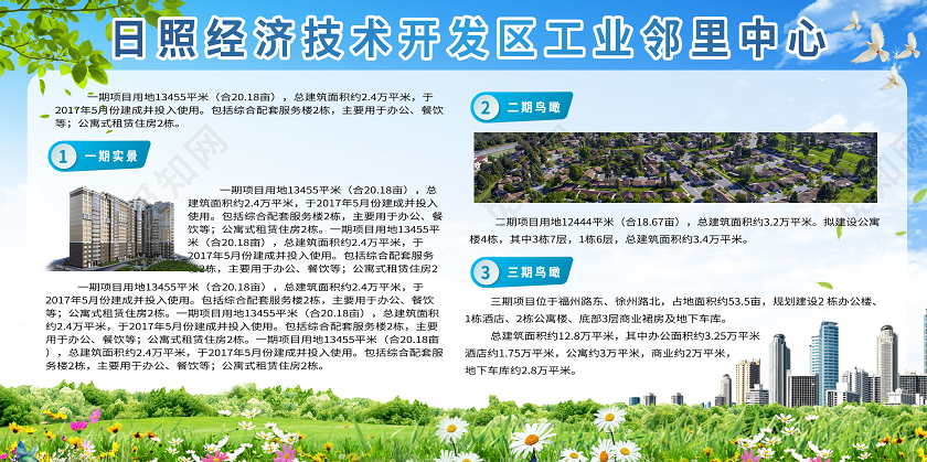 小清新自然蓝天白云城市背景经济技术开发区工业展板