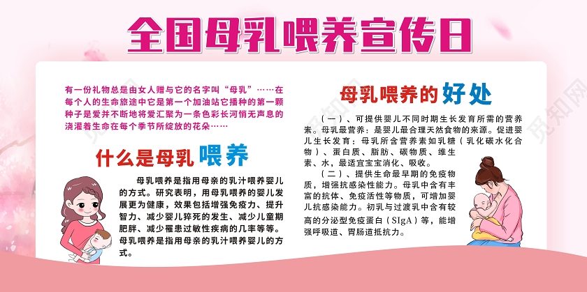 全国母乳喂养日全国母乳喂养宣传日粉色创意时尚展板