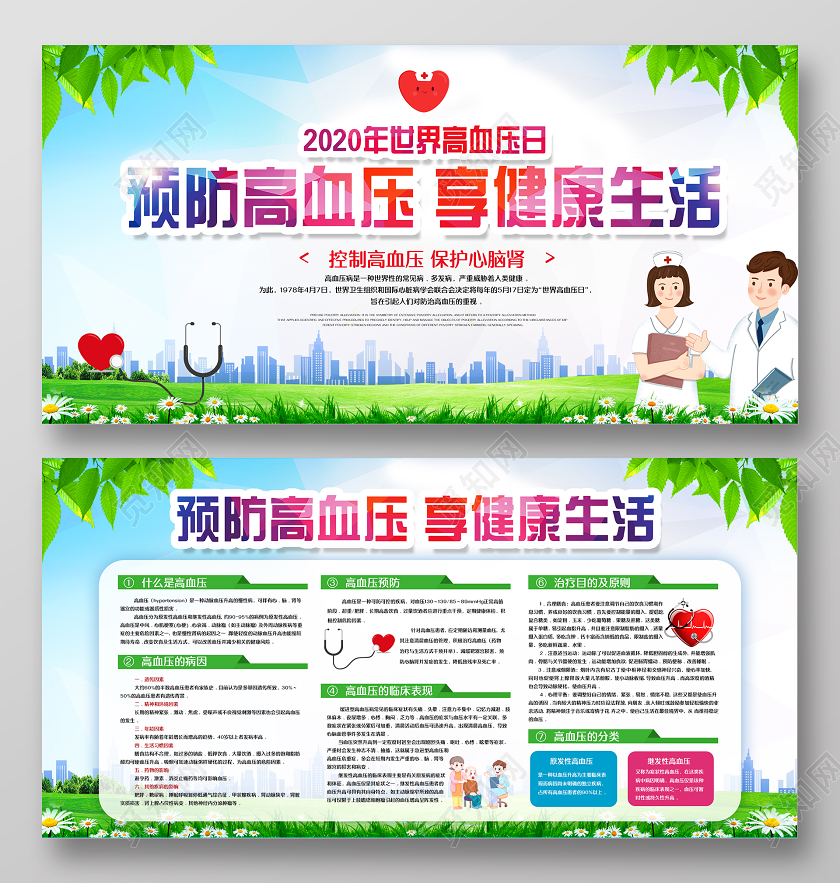 蓝色简约2020全国高血压日专题展板高血压防治教育宣传栏世界高血压日