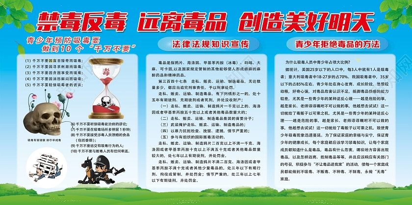 蓝色简约禁毒反毒远离毒品创造美好明天校园禁毒展板