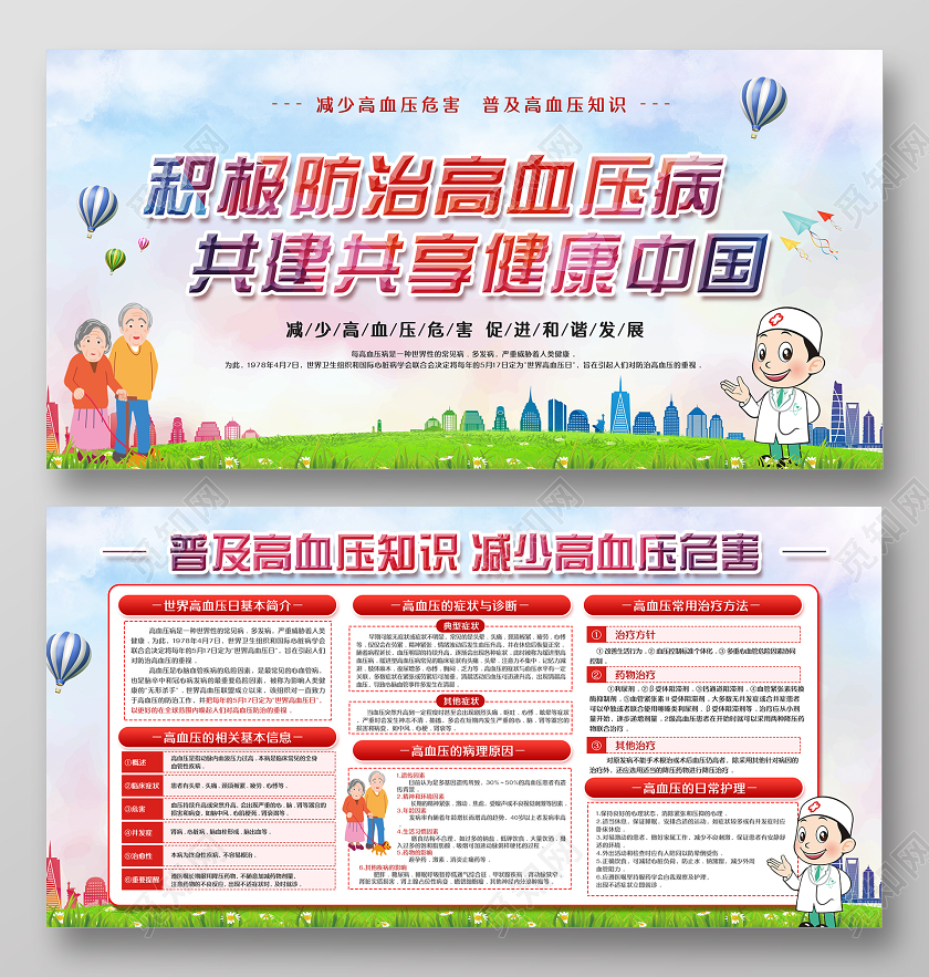 红色简约世界高血压日专题展板高血压防治宣传