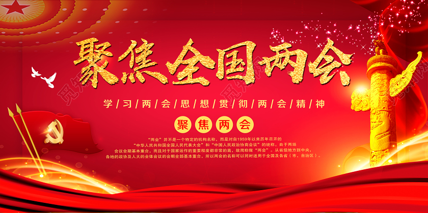红色党建党政党课聚焦全国两会胜利召开宣传展板两会党建党政党课