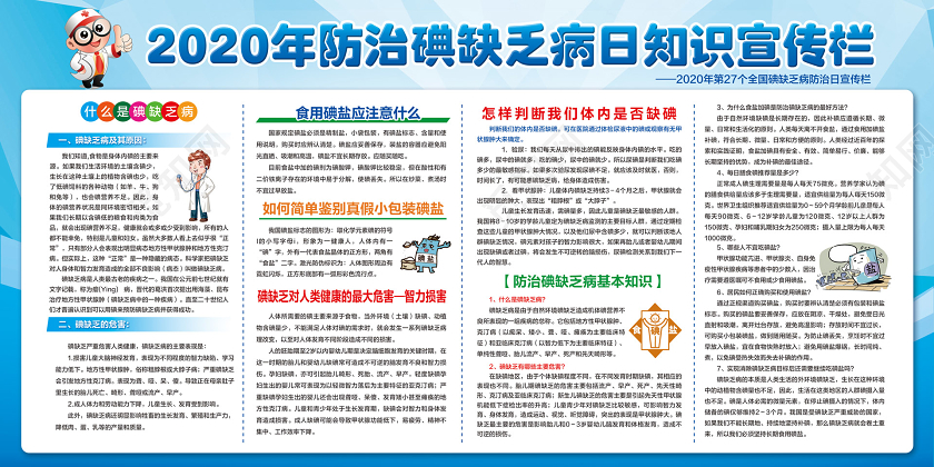 科学补碘防治碘缺乏病日全国碘缺乏病日蓝色简约2020年防治碘缺乏病日知识宣传栏展板