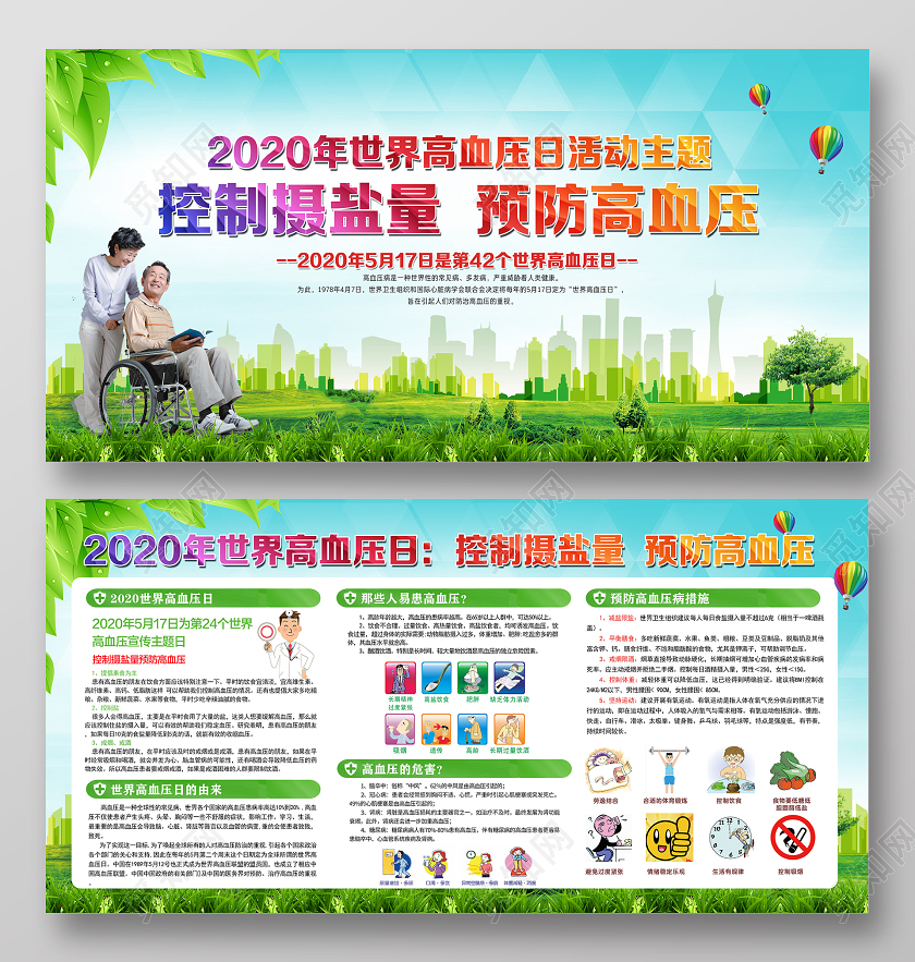 绿色控制摄盐量预防高血压世界高血压主题日宣传栏