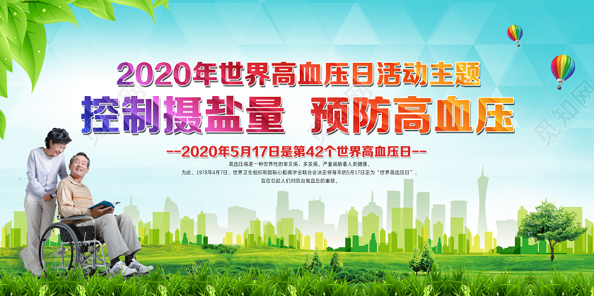 绿色控制摄盐量预防高血压世界高血压主题日宣传栏