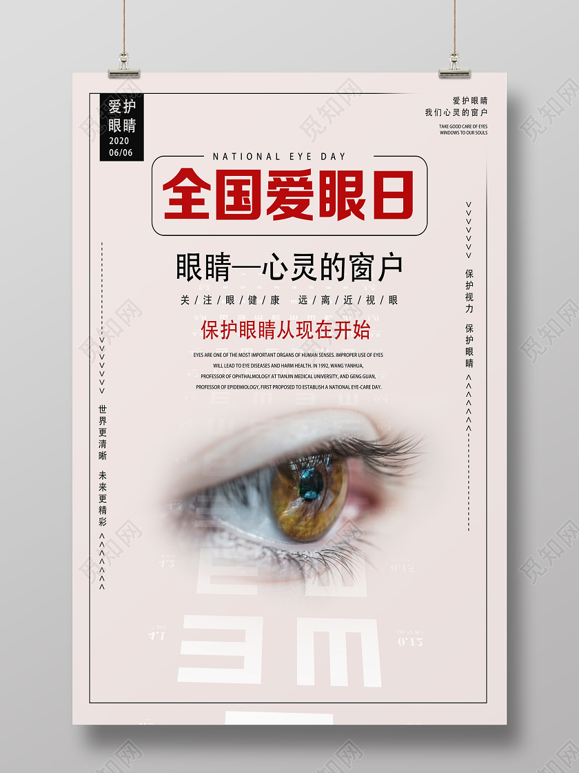 粉色简约全国爱眼日海报