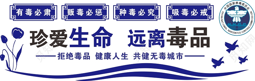 蓝色几何简约风珍爱生命远离毒品禁毒文化墙