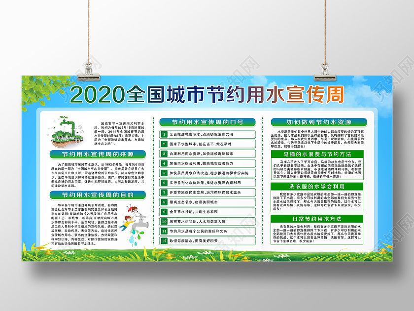 清新蓝色节约用水宣传周宣传展板