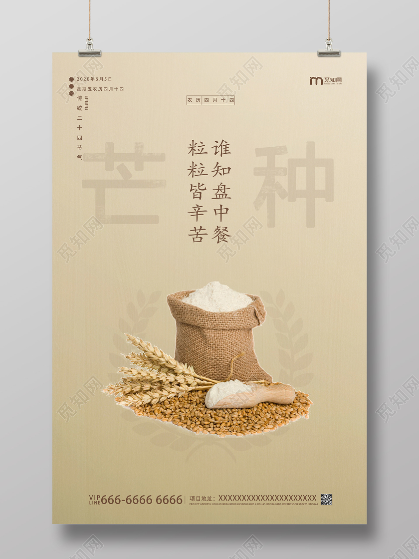 黄棕色小麦芒种二十四节气四月十四大米粮食宣传海报二十四节气芒二十四节气芒种