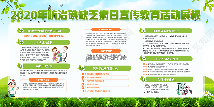 科学补碘防治碘缺乏病日绿色2020年全国碘缺乏病日防治宣传教育活动防治碘缺乏病展板